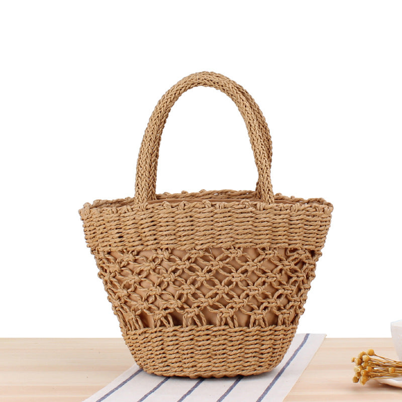 Carry Woven Beach Bag Hollow Out Cutout Silk Scarf Fresh Straw Bag Holiday Photography Casual Bag Bella Mia
